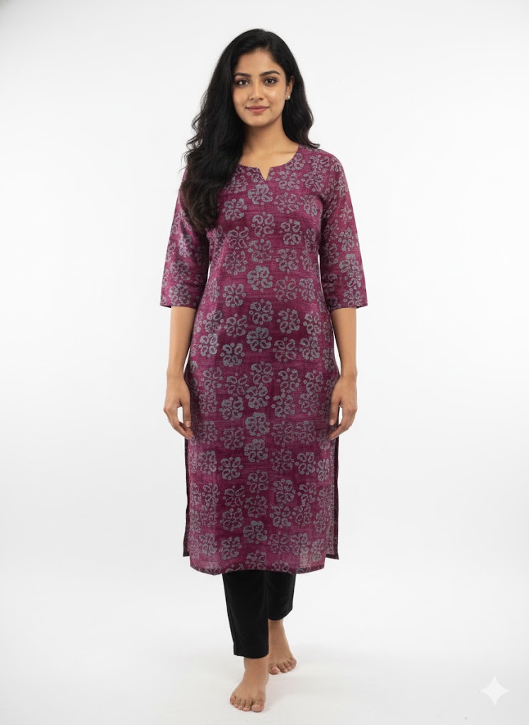 Printed Maroon Cotton Kurta
