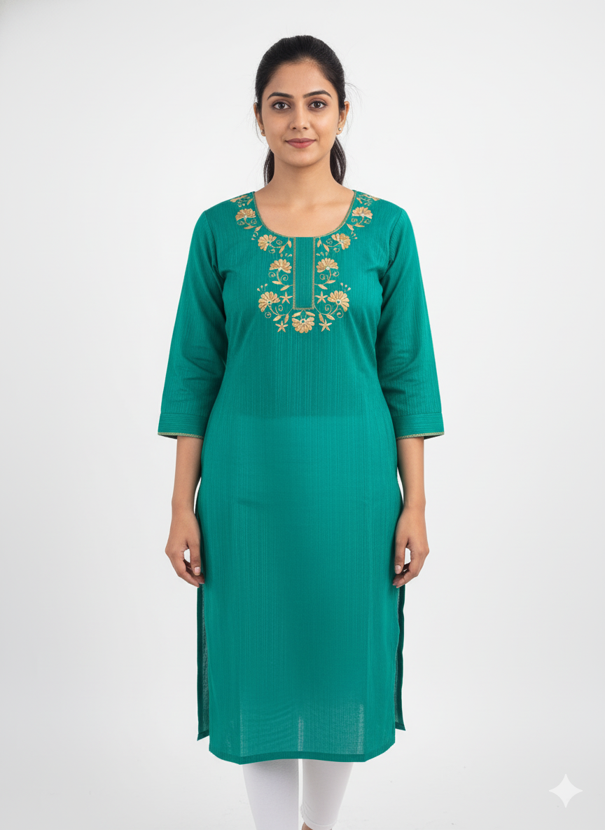 Teal Embroidered Kurti