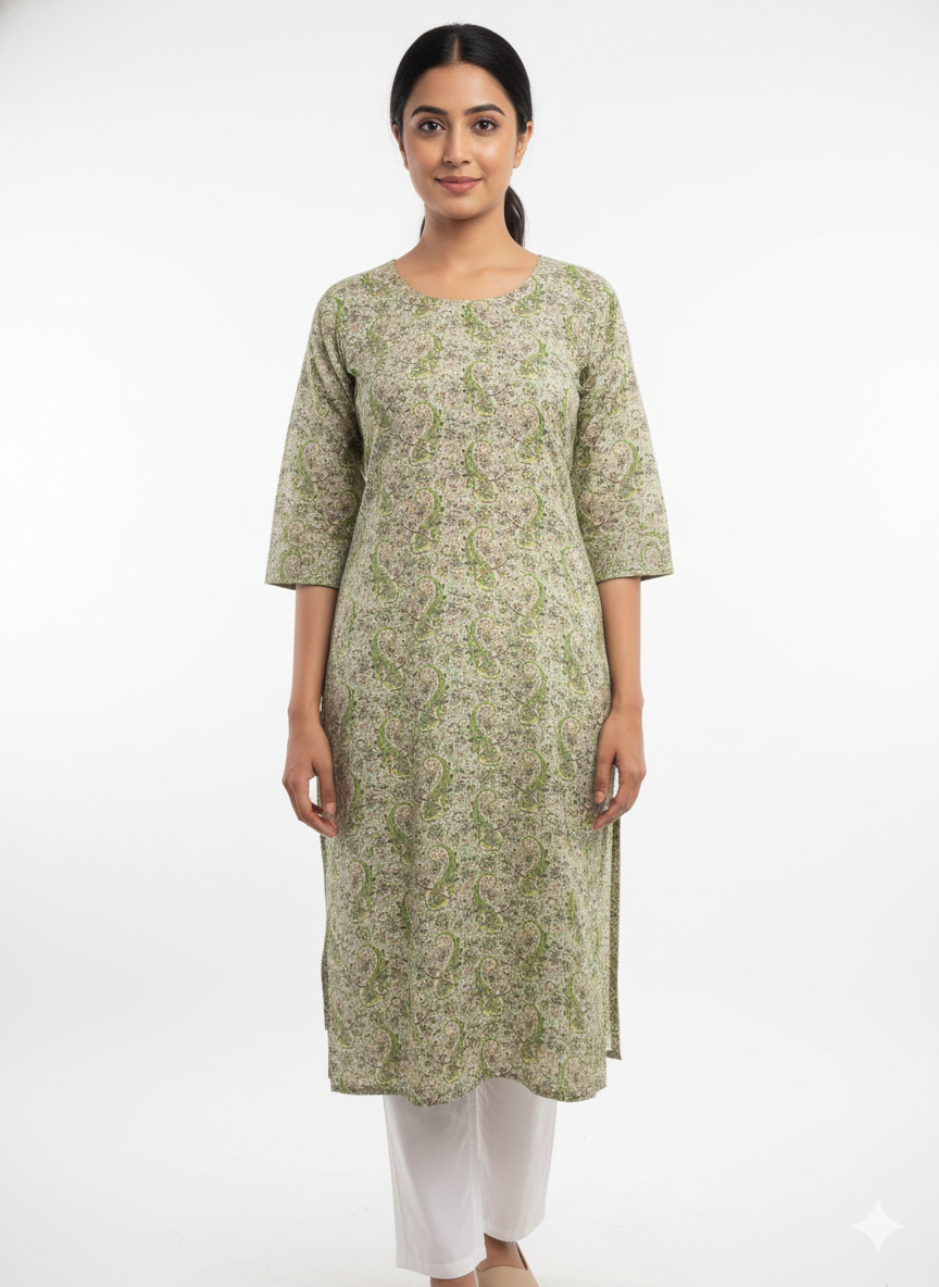 Green Paisley Print Kurta