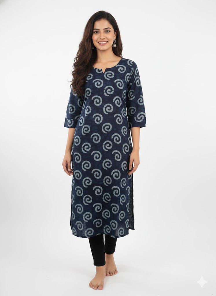 Navy Blue Printed Kurti