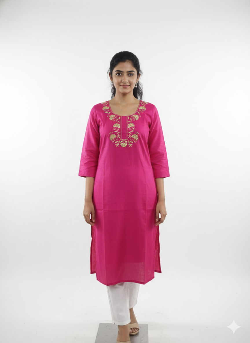 Pink Embroidered Kurti