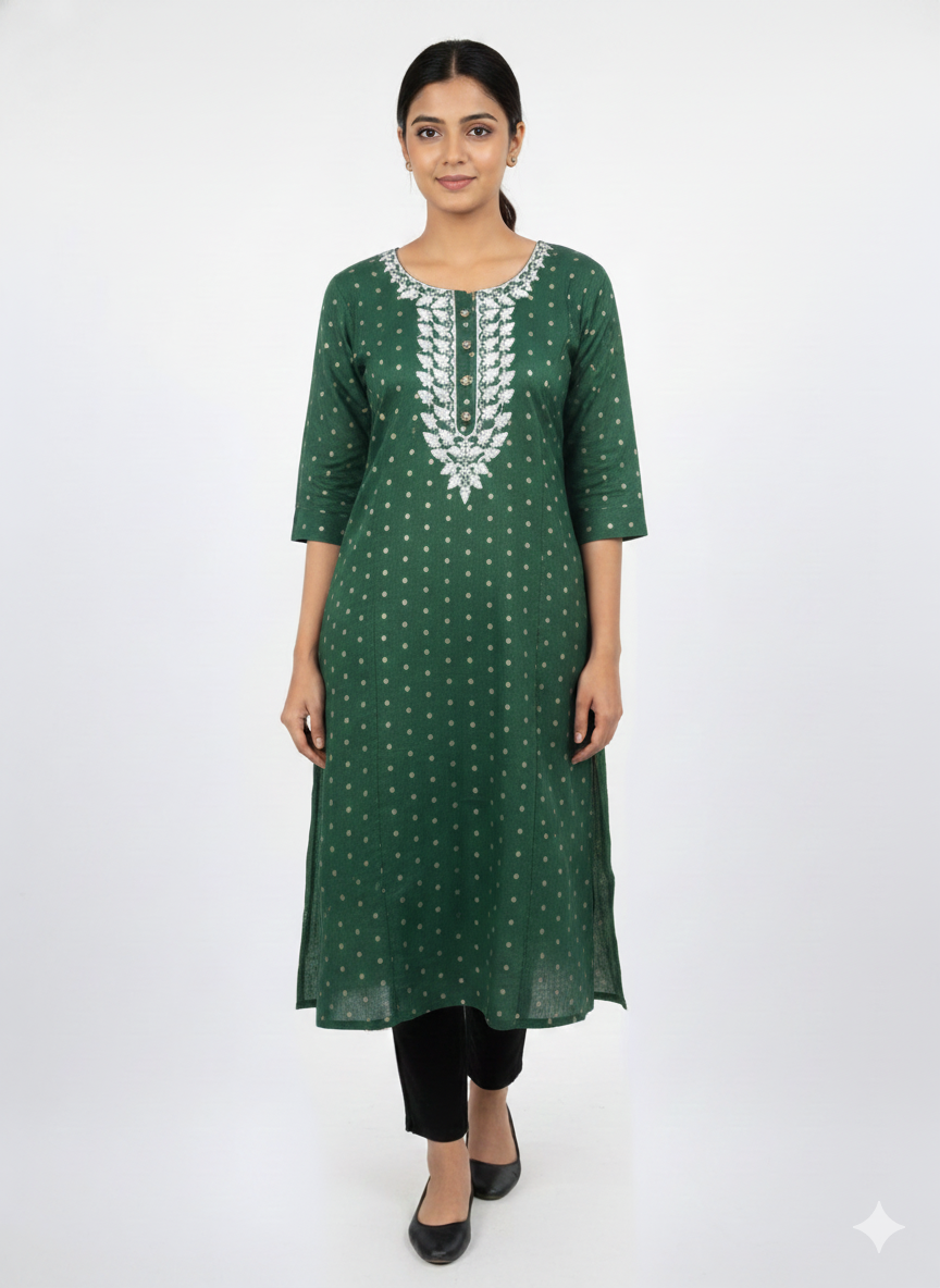 Green Embroidered Kurti