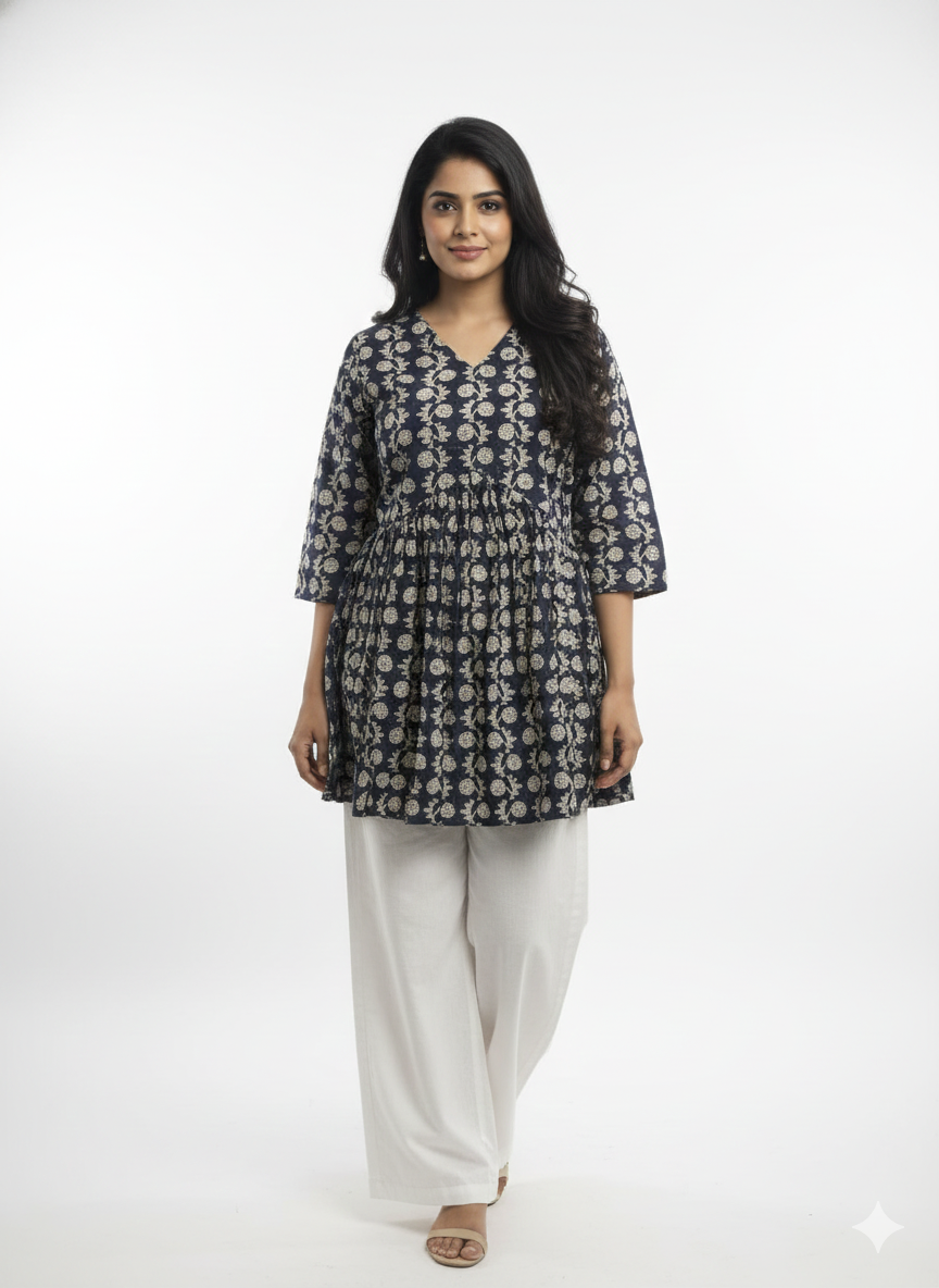 Navy Blue Printed Kurti