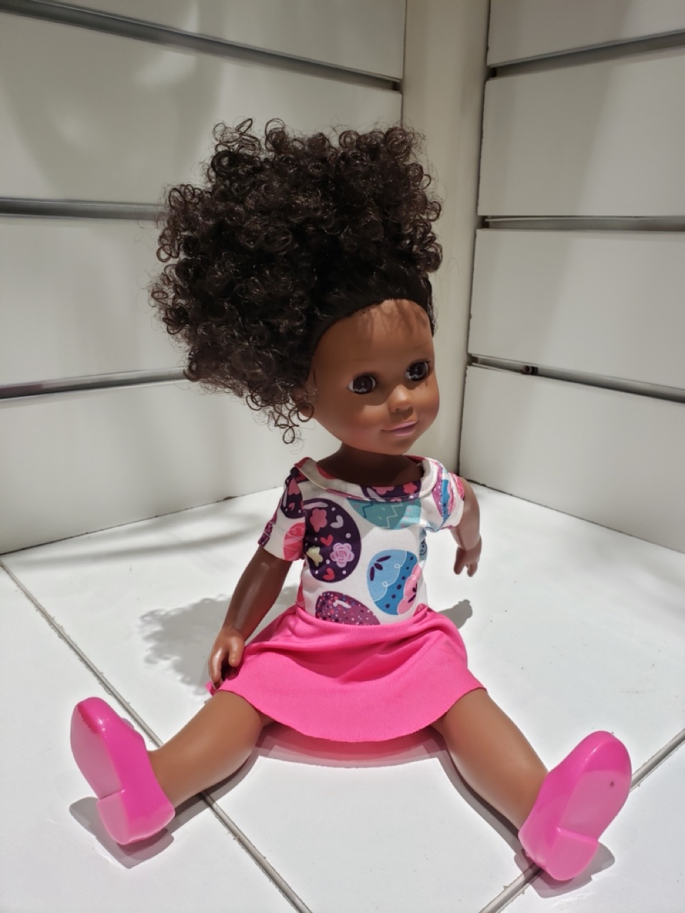 Curly Hair Doll in Pink Dress