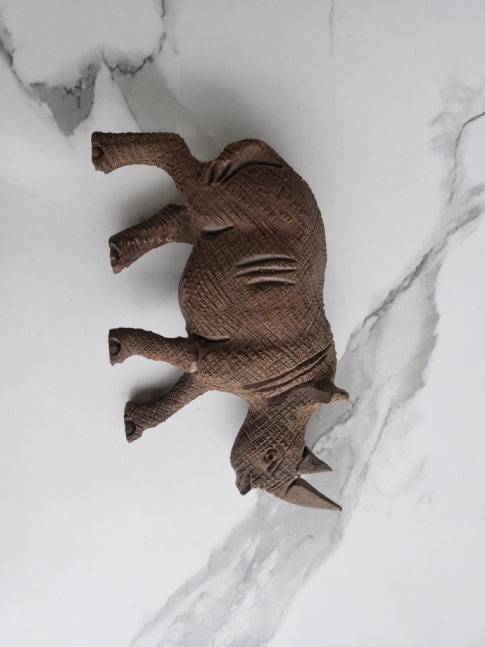 Wooden Triceratops Figurine