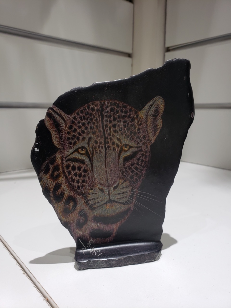 Hand-Painted Leopard Portrait on Slate