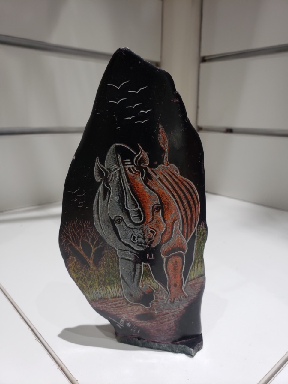 Handcrafted Rhino Engraved Stone