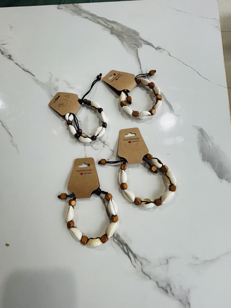 Handmade Shell and Wood Bead Bracelets