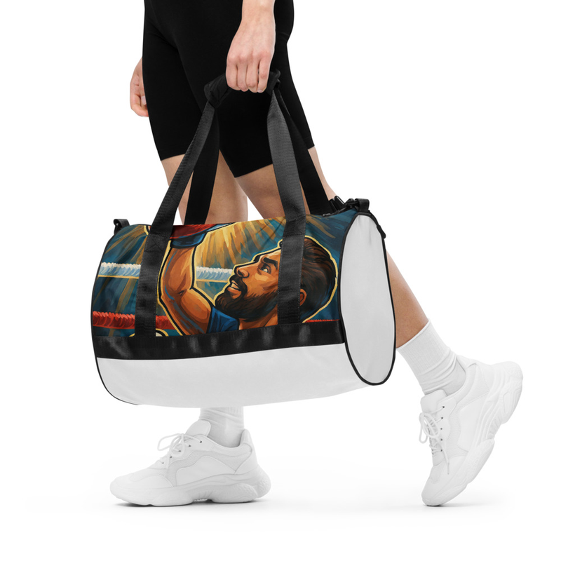 All-over Tag Out print gym bag