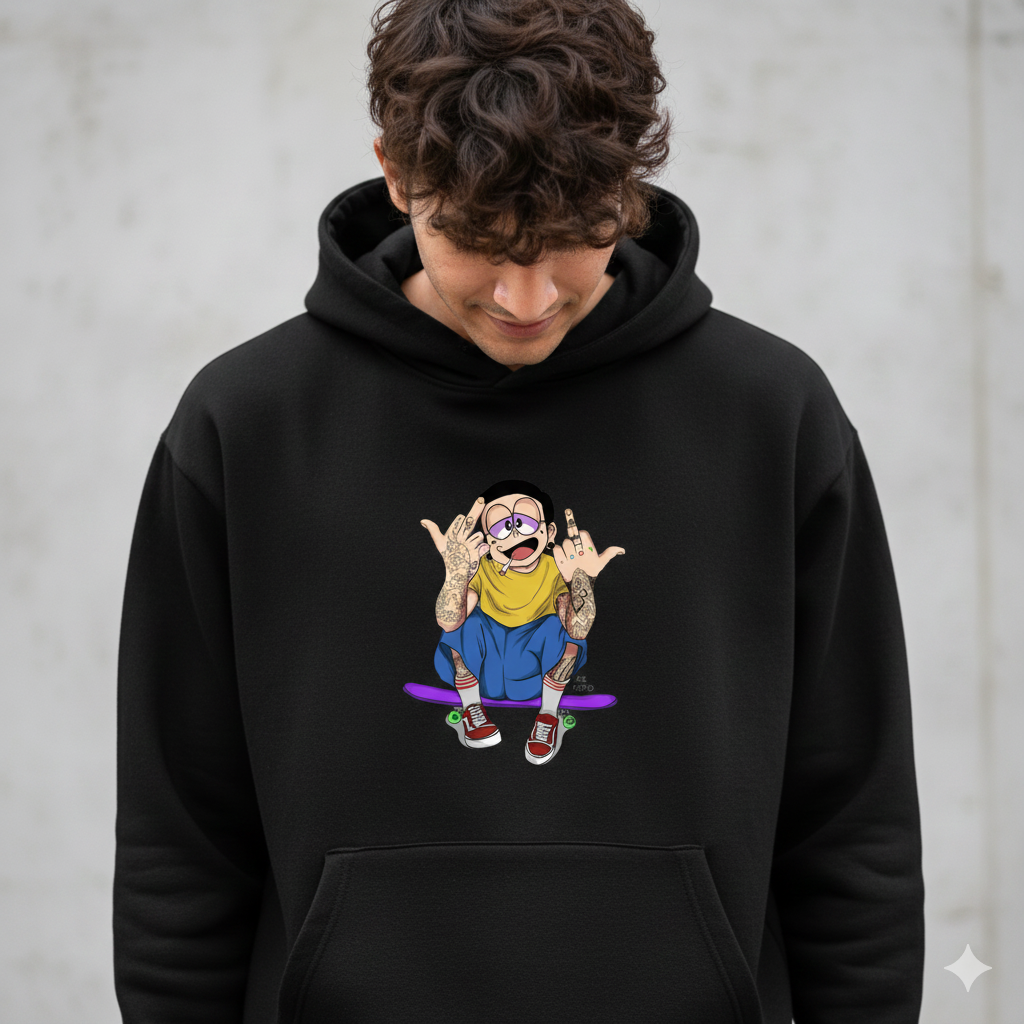 Skater Cartoon Graphic Hoodie