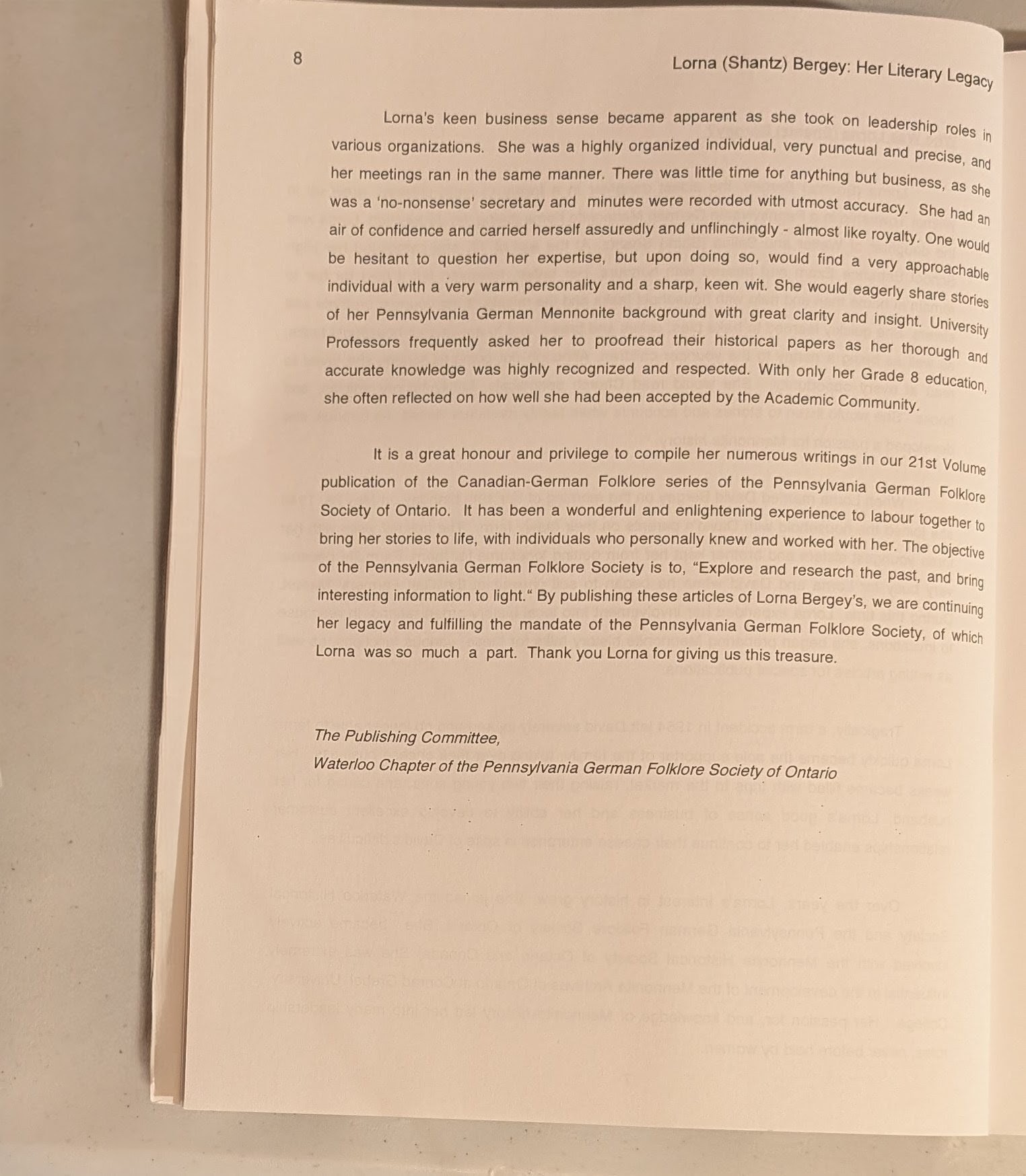 Lorna (Shantz) Bergey: Her Literary Legacy