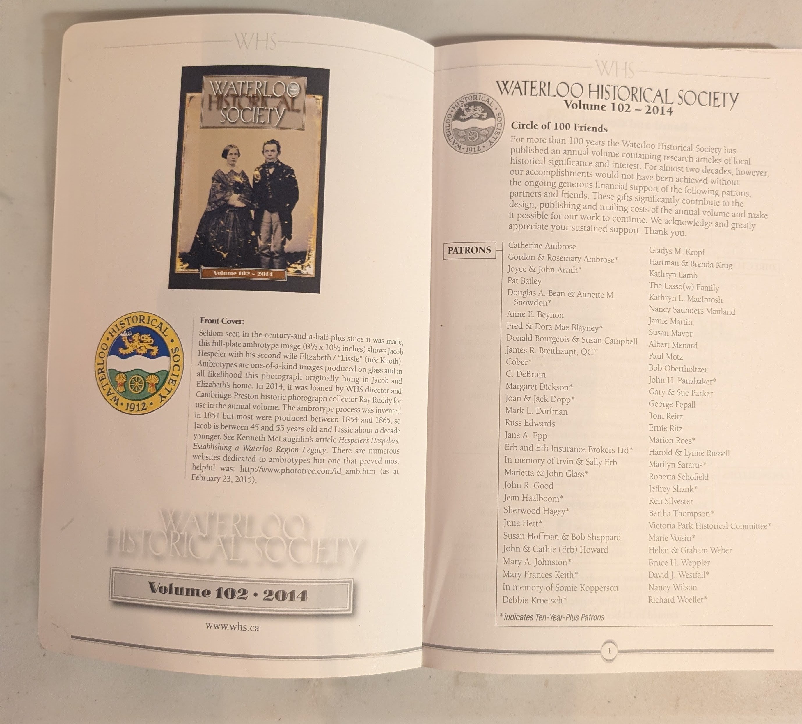 Waterloo Historical Society Volume 102 (2014)