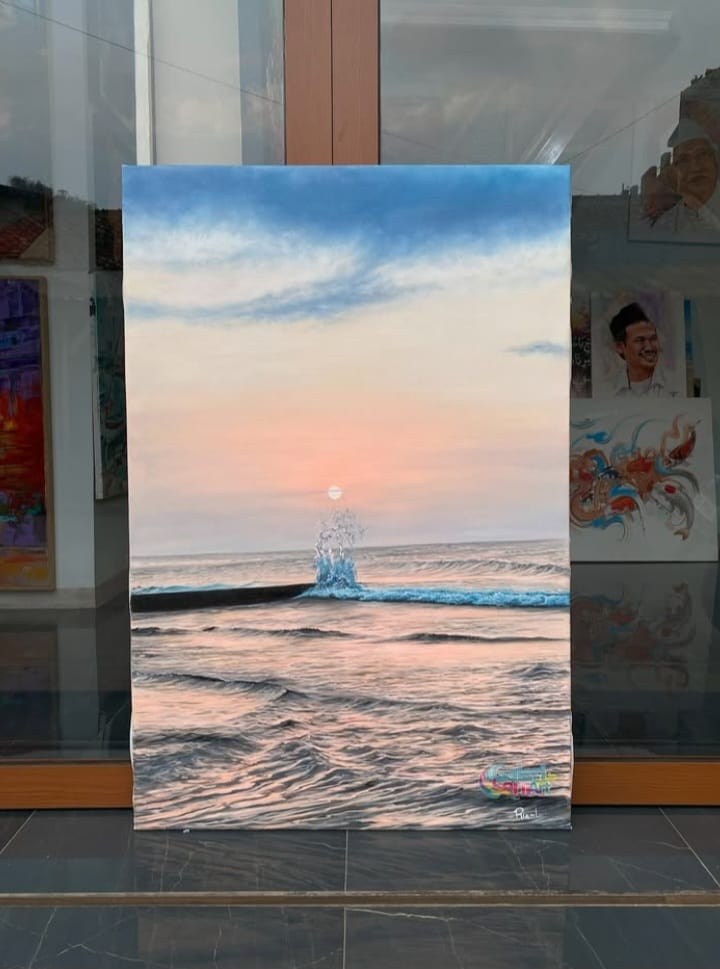 lukisan kanvas premium sunset on beach