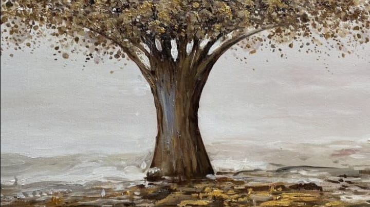 lukisan eksklusif aestethic pohon dengan nuansa musim semi