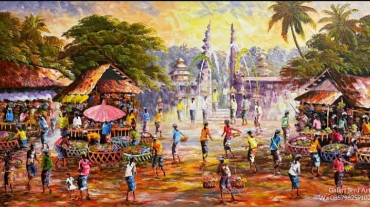 lukisan premium eksklusif desa di bali indonesia 