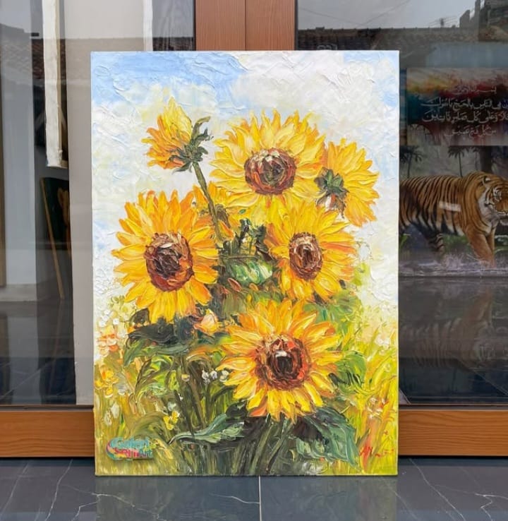 lukisan kanvas premium sunflower