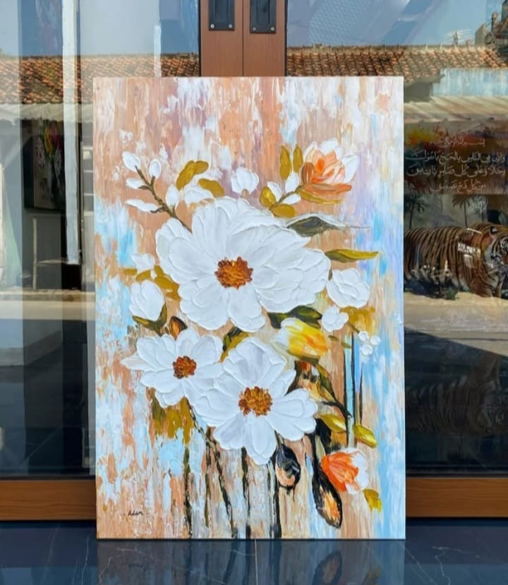 lukisan white flowers aestethic soft nude