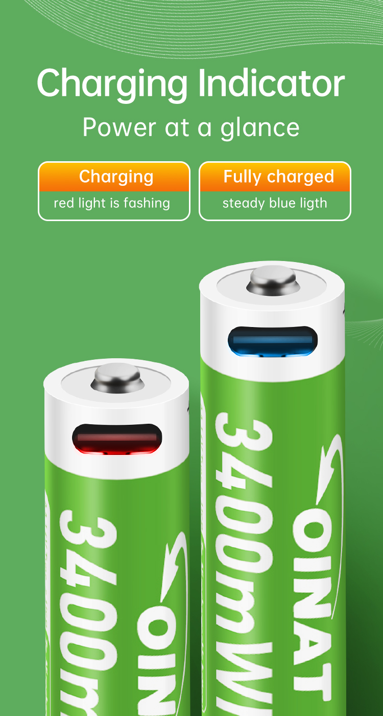 AA USB Rechargeable Lithium Batteries (1.6V, 3400mWh) – 4-Pack with Type-C Cable