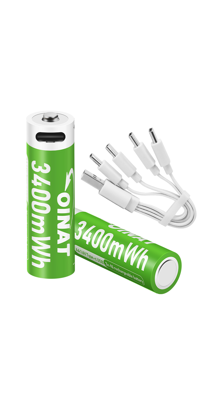 AA USB Rechargeable Lithium Batteries (1.6V, 3400mWh) – 4-Pack with Type-C Cable