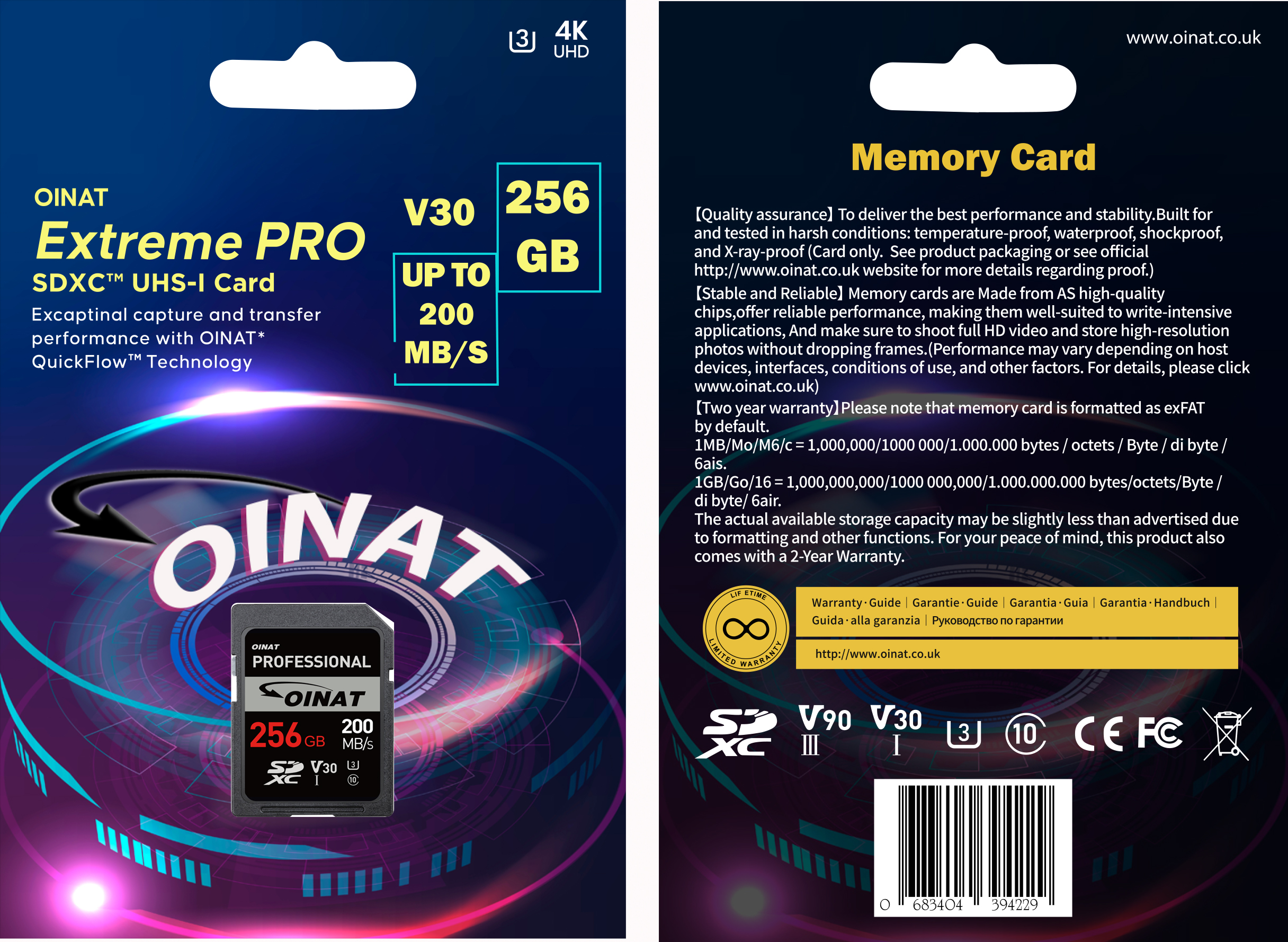 SD Card 256GB Extreme PRO SDXC UHS-I V30 U3 Class 10 High-Speed 4K