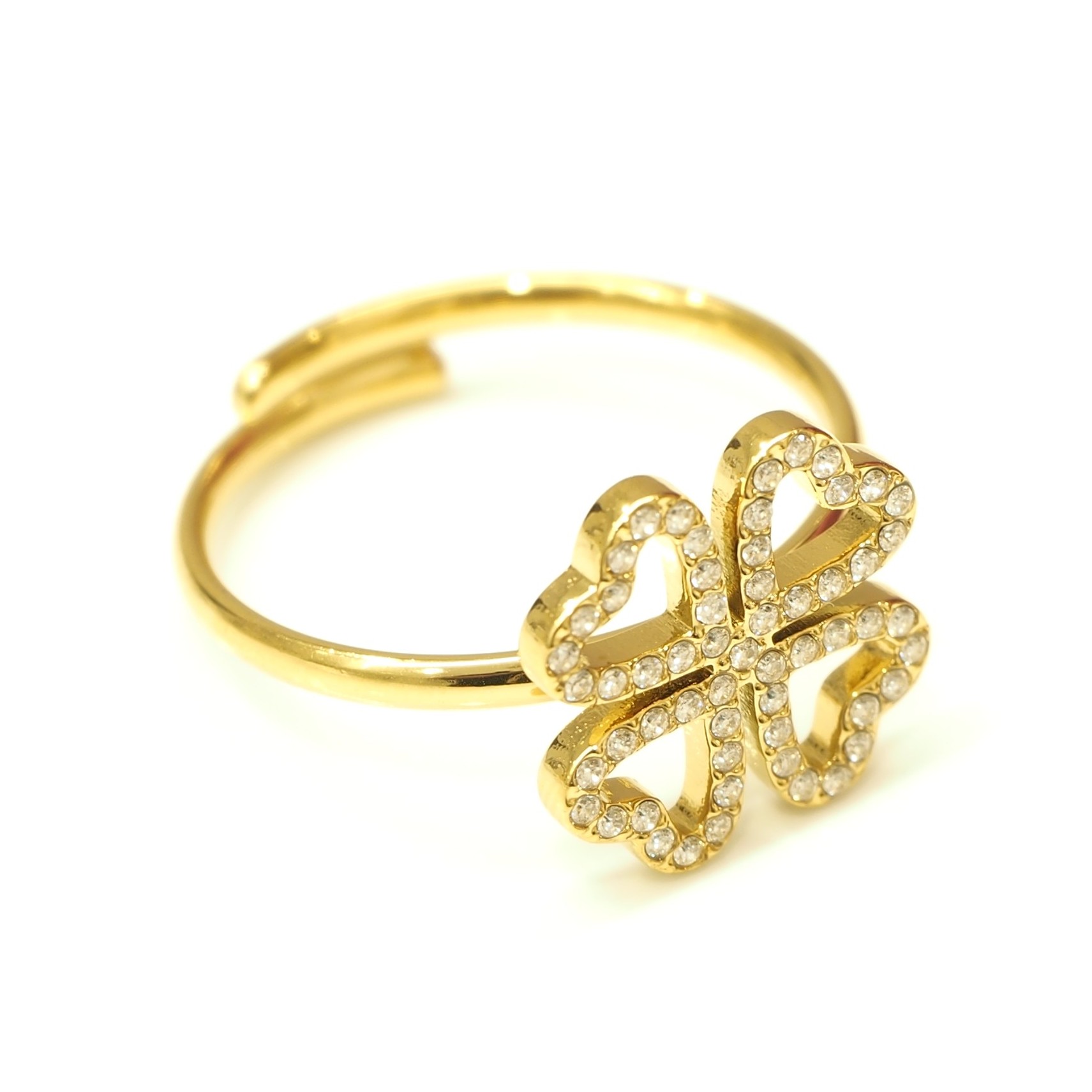 Anel trevo com brilhantes - Dourado