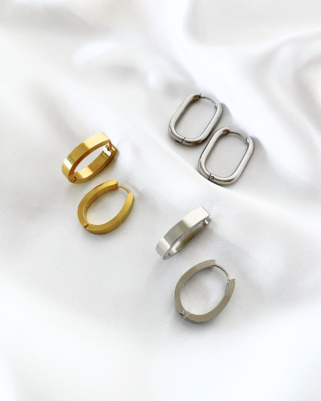 Brincos argola ovais - Prateado