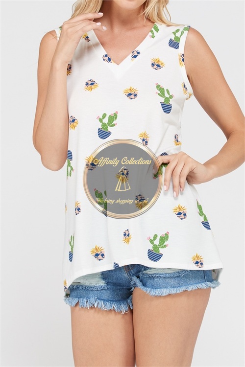 Women's Cactus Print Sleeveless Top