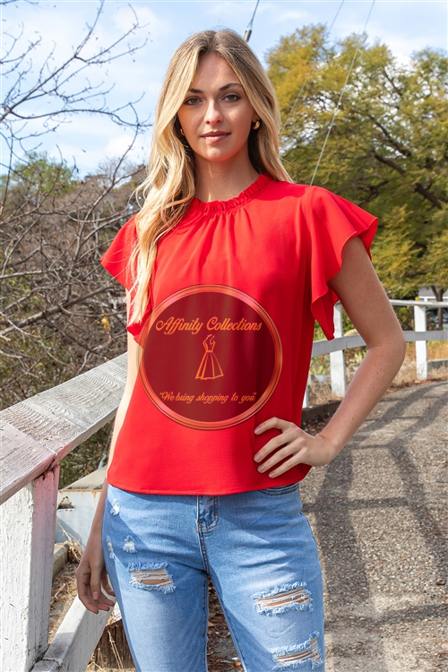 Red Ruffle Sleeve Blouse