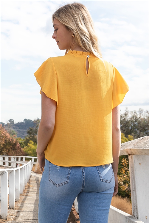 Yellow Ruffle Sleeve Blouse