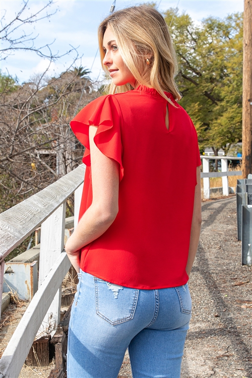 Red Ruffle Sleeve Blouse