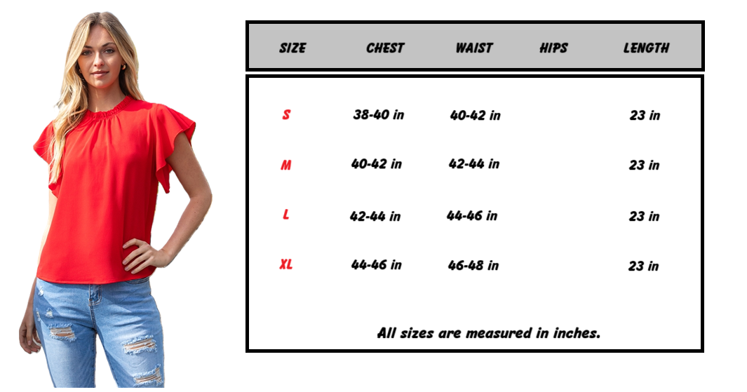 Red Ruffle Sleeve Blouse