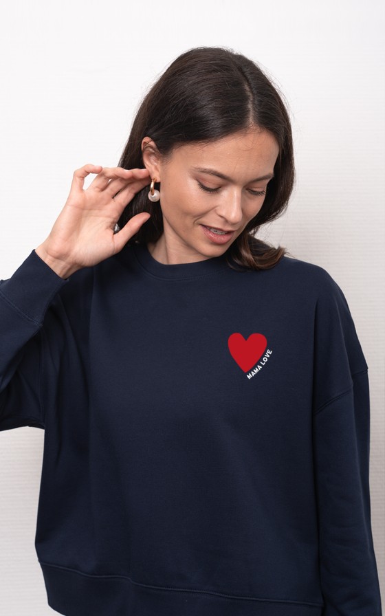 Sweatshirt bleu cœur rouge