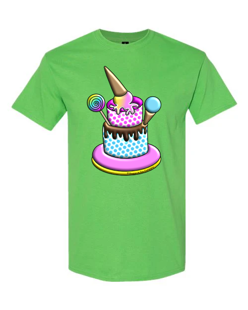  T-shirt ice cream sweet cake candy lollipop dessert blue cotton tee shirt print gift birthday