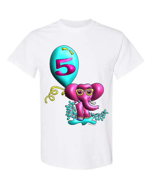 Children's Birthday Elephant t-shirt cotton kids, youth, girls, boys