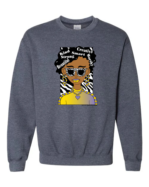 I Am, You Are Worth It, African American Girl with Curly Hair Wearing Round Glasses Tiger Stripes T-shirt