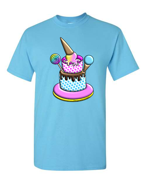  T-shirt ice cream sweet cake candy lollipop dessert blue cotton tee shirt print gift birthday