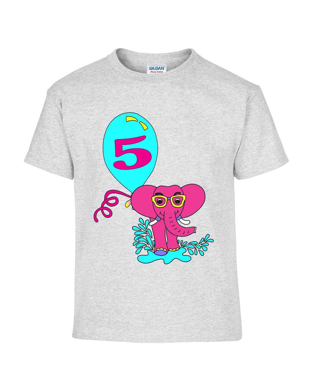 Elephant pink with teal Balloon Children's t-shirt for kids, youth, girls, boys, celebration, birthday, party, graduation,
