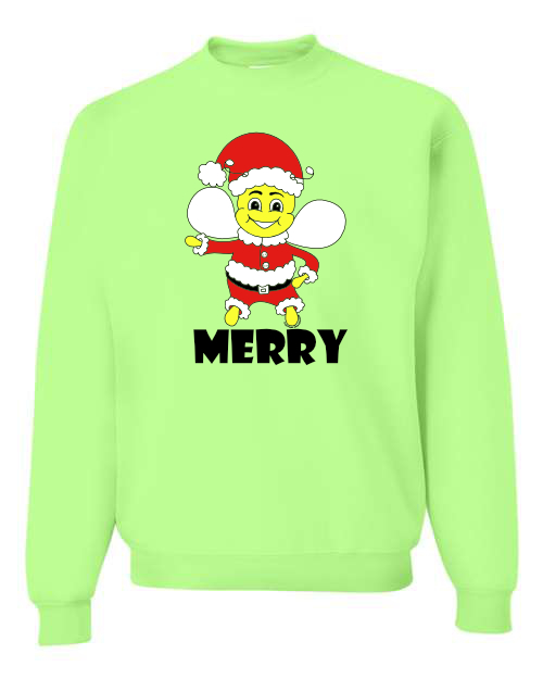 Graphic Apparel, Sweatshirt, Gildan, Jerzees, Christmas Santa Be Merry Bumblebee, Unisex, Small-XLarge, 50/50, 100% cotton, 2025