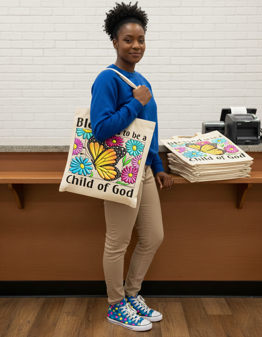 Blessed to Be a Child of God cotton Tote Bag shopping handbag reusable grocery bag
