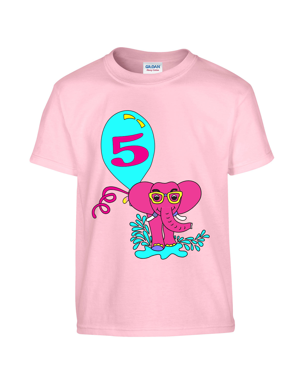 Elephant pink with teal Balloon Children's t-shirt for kids, youth, girls, boys, celebration, birthday, party, graduation,