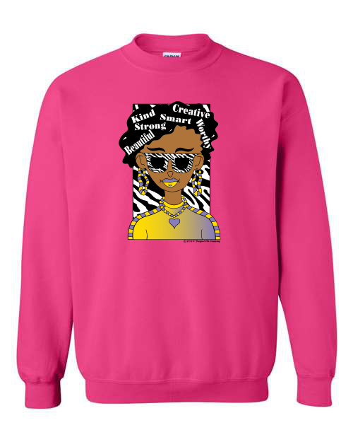 I Am, You Are Worth It, African American Girl with Curly Hair Wearing Round Glasses Tiger Stripes T-shirt