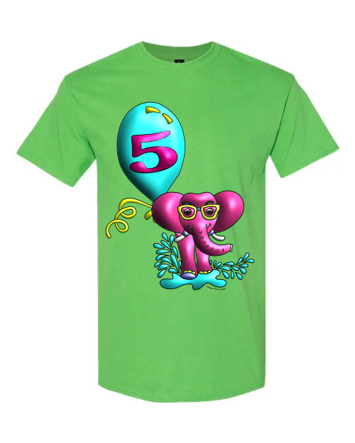 Children's Birthday Elephant t-shirt cotton kids, youth, girls, boys