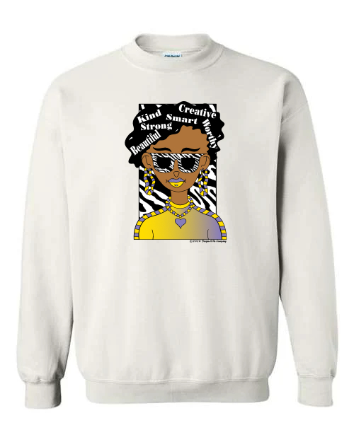 I Am, You Are Worth It, African American Girl with Curly Hair Wearing Round Glasses Tiger Stripes T-shirt