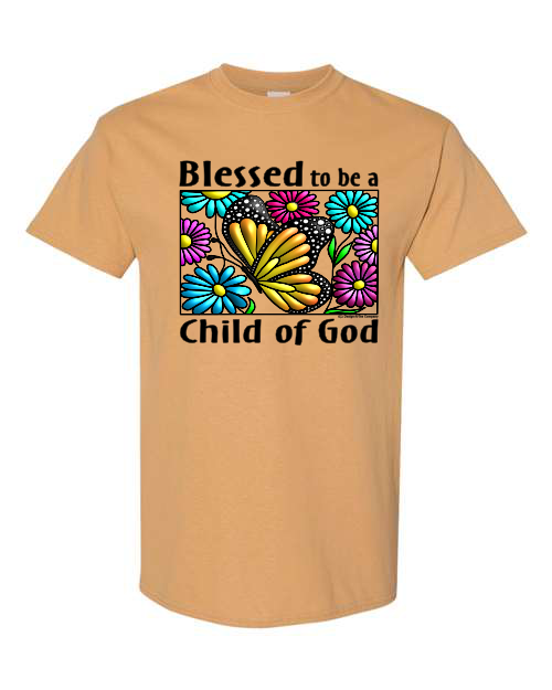 Blessed to be a Child of God T-Shirt Butterfly & Flowers cotton 