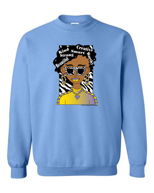 I Am, You Are Worth It, African American Girl with Curly Hair Wearing Round Glasses Tiger Stripes T-shirt