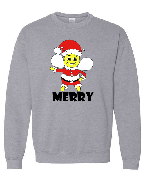 Graphic Apparel, Sweatshirt, Gildan, Jerzees, Christmas Santa Be Merry Bumblebee, Unisex, Small-XLarge, 50/50, 100% cotton, 2025