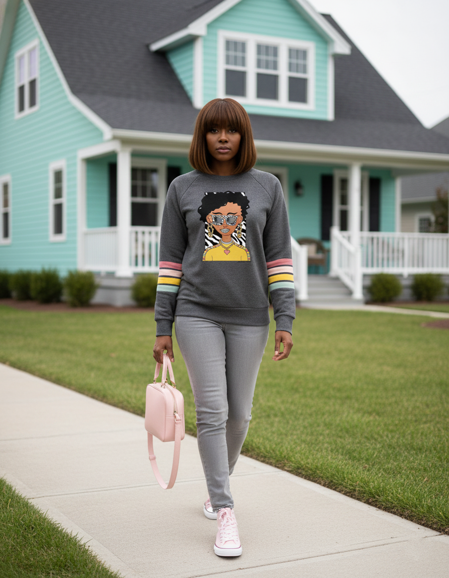 Sweatshirt MV Sport Women's Striped Sleeves "You Are Worth It" Girl Crewneck shirt