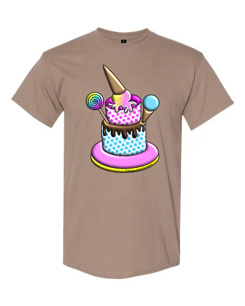  T-shirt ice cream sweet cake candy lollipop dessert blue cotton tee shirt print gift birthday
