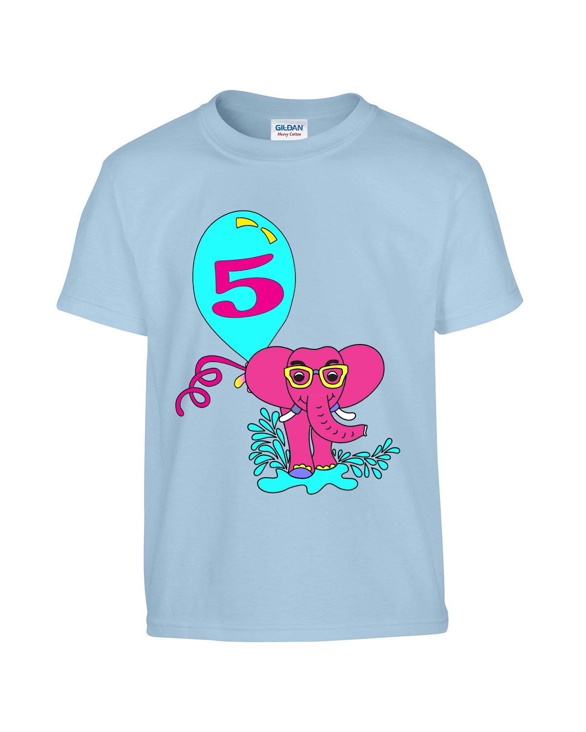 Elephant pink with teal Balloon Children's t-shirt for kids, youth, girls, boys, celebration, birthday, party, graduation,