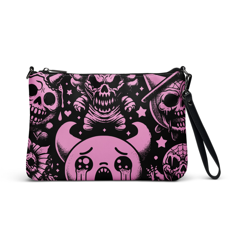 Pink Gothic Skull Print Wristlet Bag